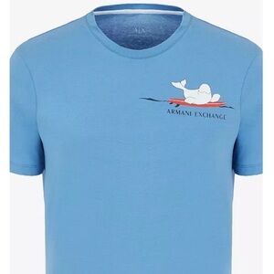 Armani Exchange Surfing Whale Surfboard Light Blue Tee Shirt Med Slim Cut NWOT